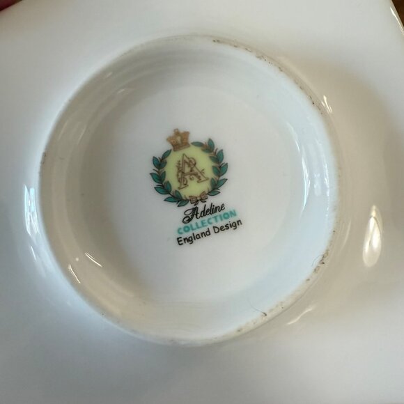 Adeline Butterfly Tea Cup‎ Snack Plate Floral Blue Gold Trim England Design - Picture 7 of 7